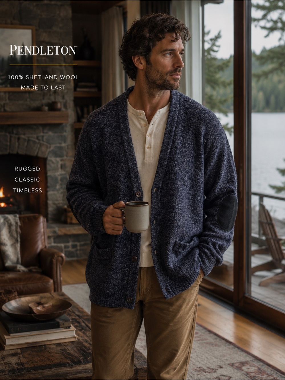 Pendleton Shetland Wool Grandpa Cardigan | Elbow Patch Heritage Sweater